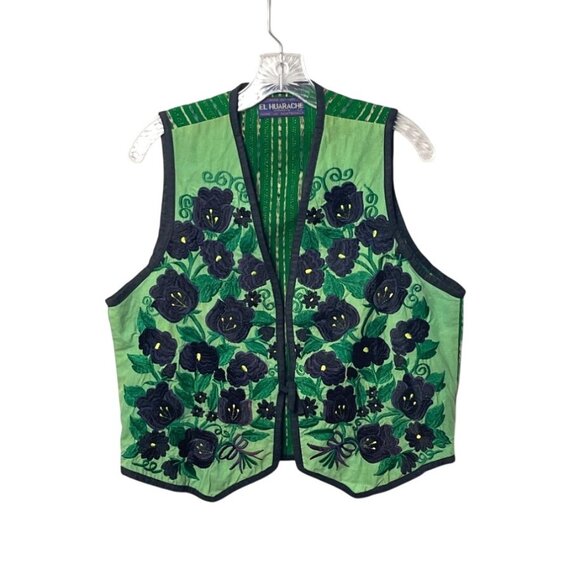 Handmade El Huarache Imports Hand Woven Embroidered Floral Tie Front Vest Large - Picture 1 of 8